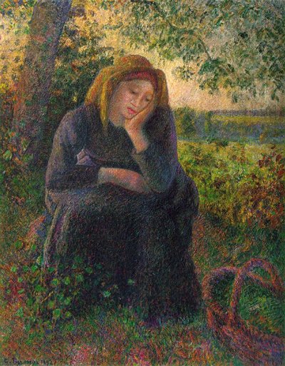 A Pensive Peasant Girl by Camille Jacob Pissarro
